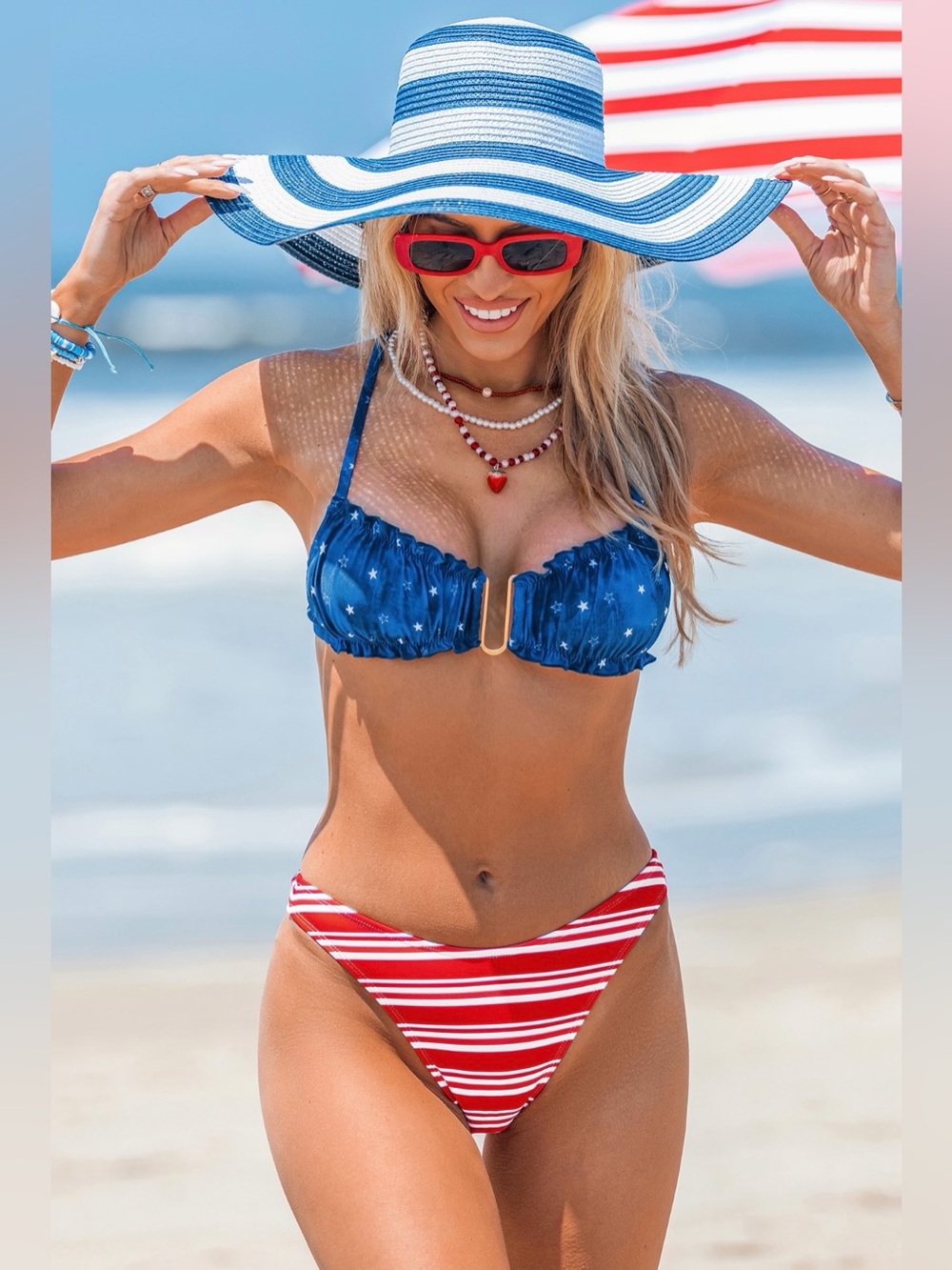 CUPSHE Firecracker Fizz Striped Bikini Set - Picture 3 of 7